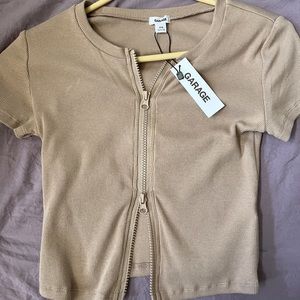 Garage Beige Zip crop top